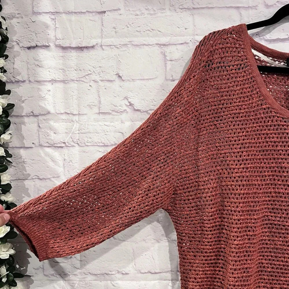 Torrid Rust Loose Open Knit Slub Pullover Dolman 3/4 Sleeve Sweater Size 1 - Picture 6 of 12